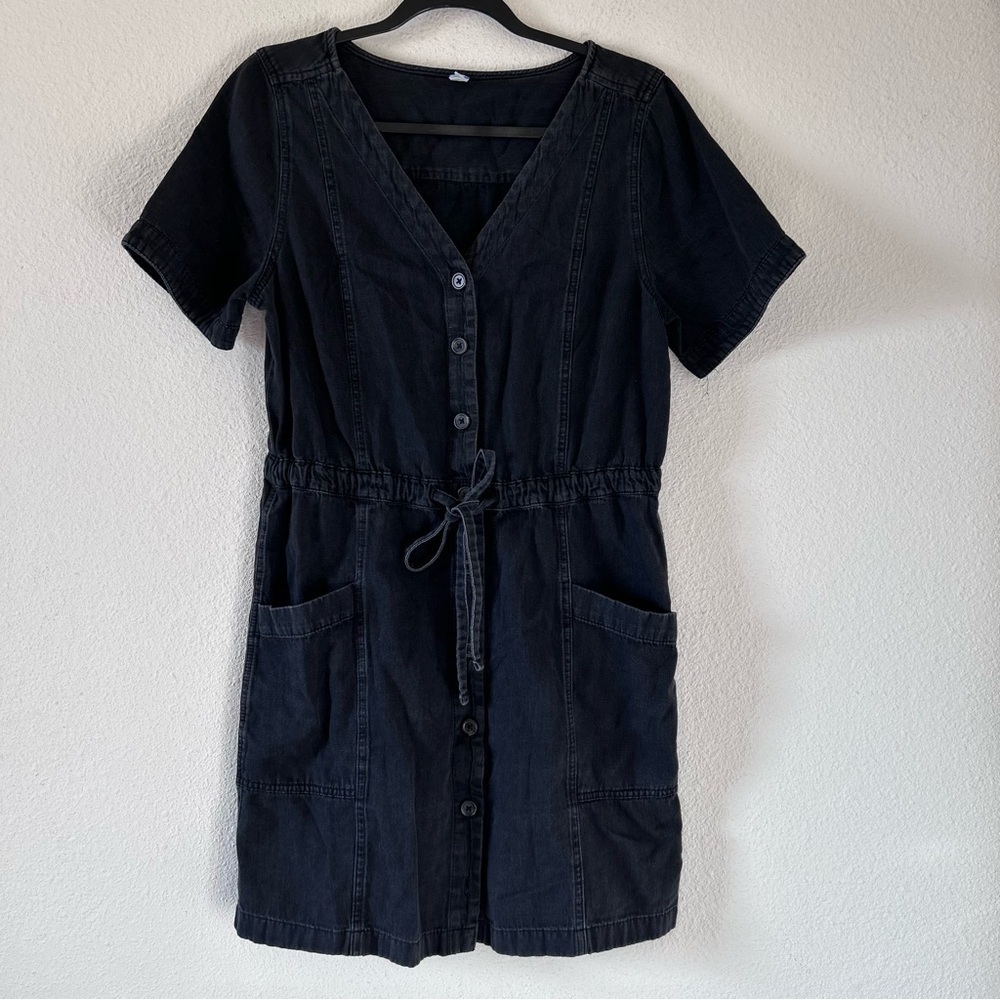 Women’s Denim Utility Dress Medium Black Front Button Pockets casual